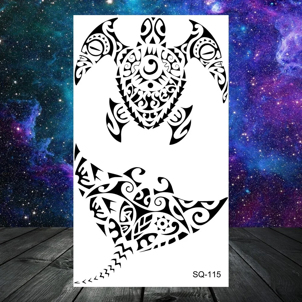 Sdrawing Seahorse Whale Temporary Tattoos For Women Men Cross Anchor Skeleton Thorns Elephant Fake Tattoo Fashion Tatoos Paper