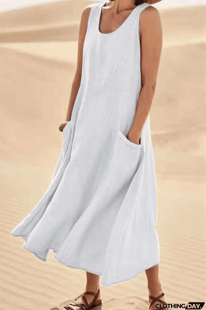 Casual Solid Patchwork U Neck Straight Dresses