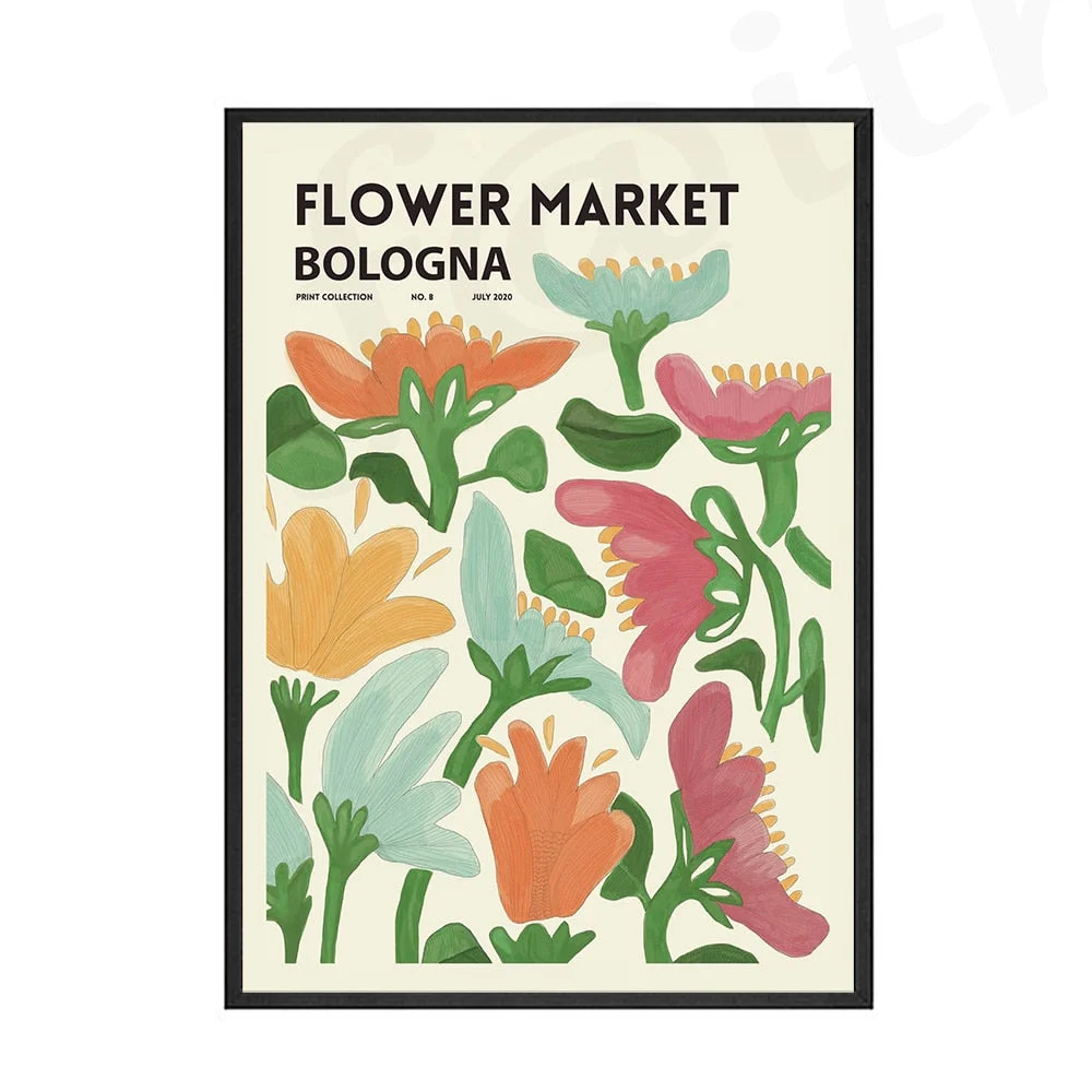 Vintage Colorful Flower Market Poster Exhibition Style Nordic Wall Art Print on Canvas Modern Painting Living Room Home Decor