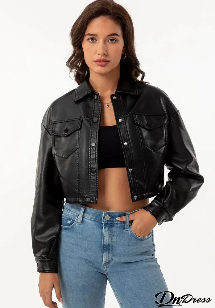 Women Loose Casual Long-sleeved Single-breasted Turndown Collar Crop Jacket