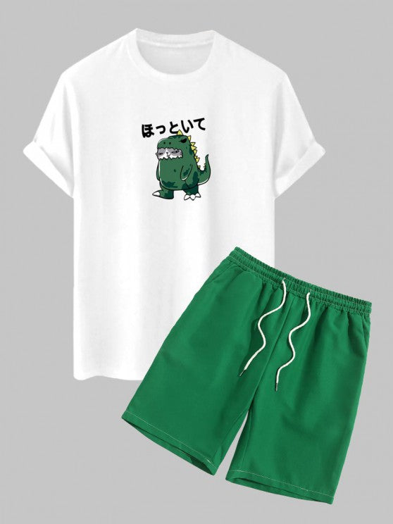 Dinosaur Pattern Short Sleeves T shirt And Casual Shorts Set