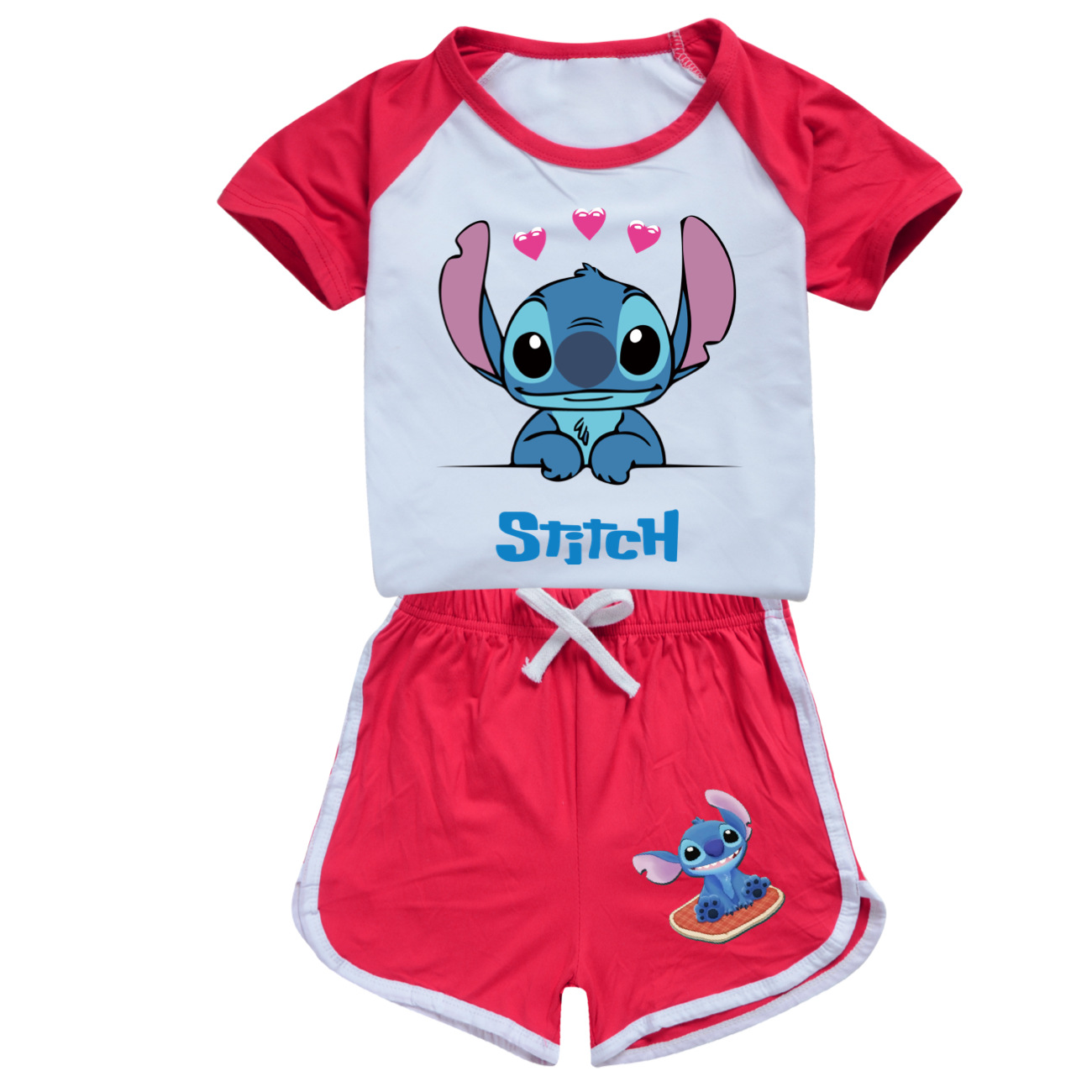 Stitch Themed 100-170 Kids Short Sleeve and Shorts Sports Set - Blue Cat Adventure Outfit 3256 -Mayoulove