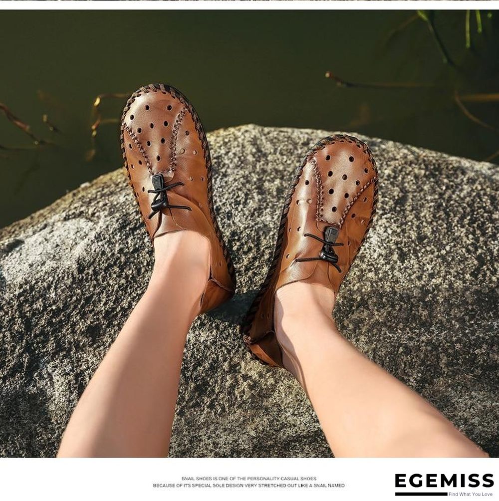 Men Breathable Genuine Leather Sandals Flats Fashion Casual Beach Shoes | EGEMISS