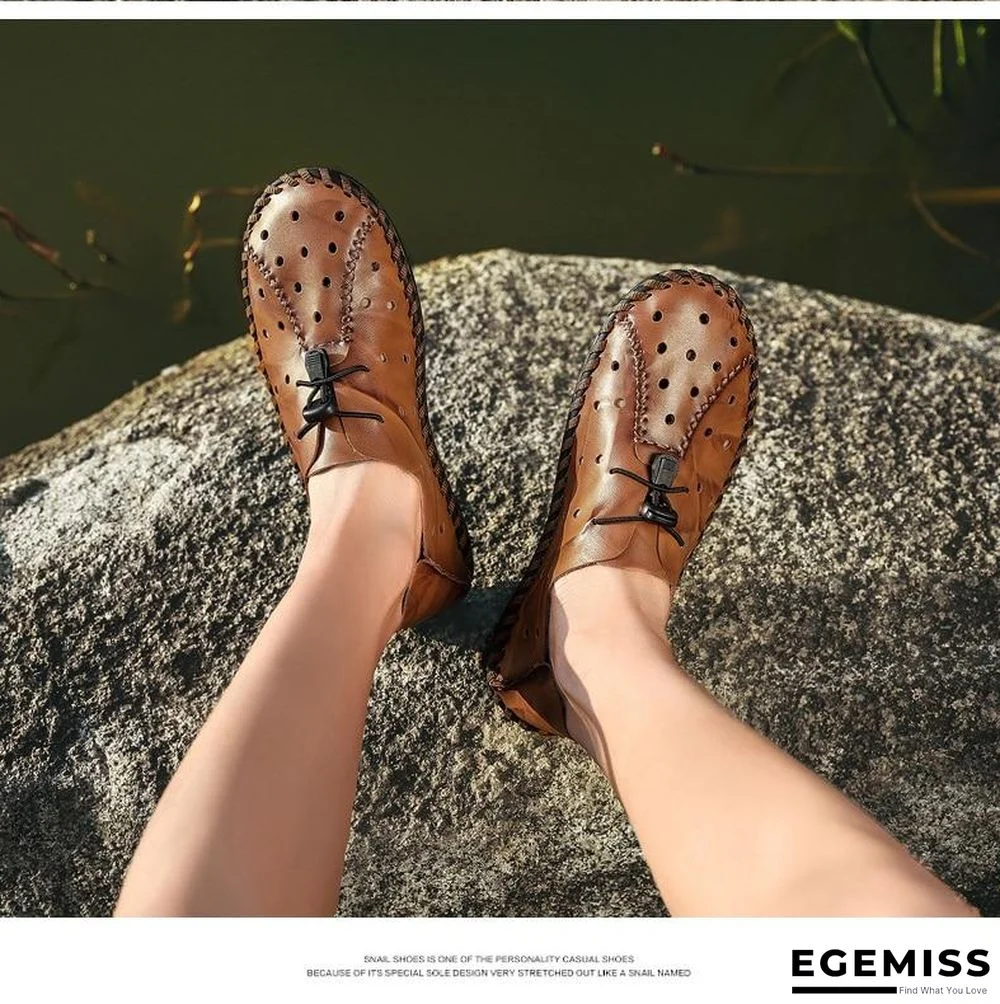 Men Breathable Genuine Leather Sandals Flats Fashion Casual Beach Shoes | EGEMISS