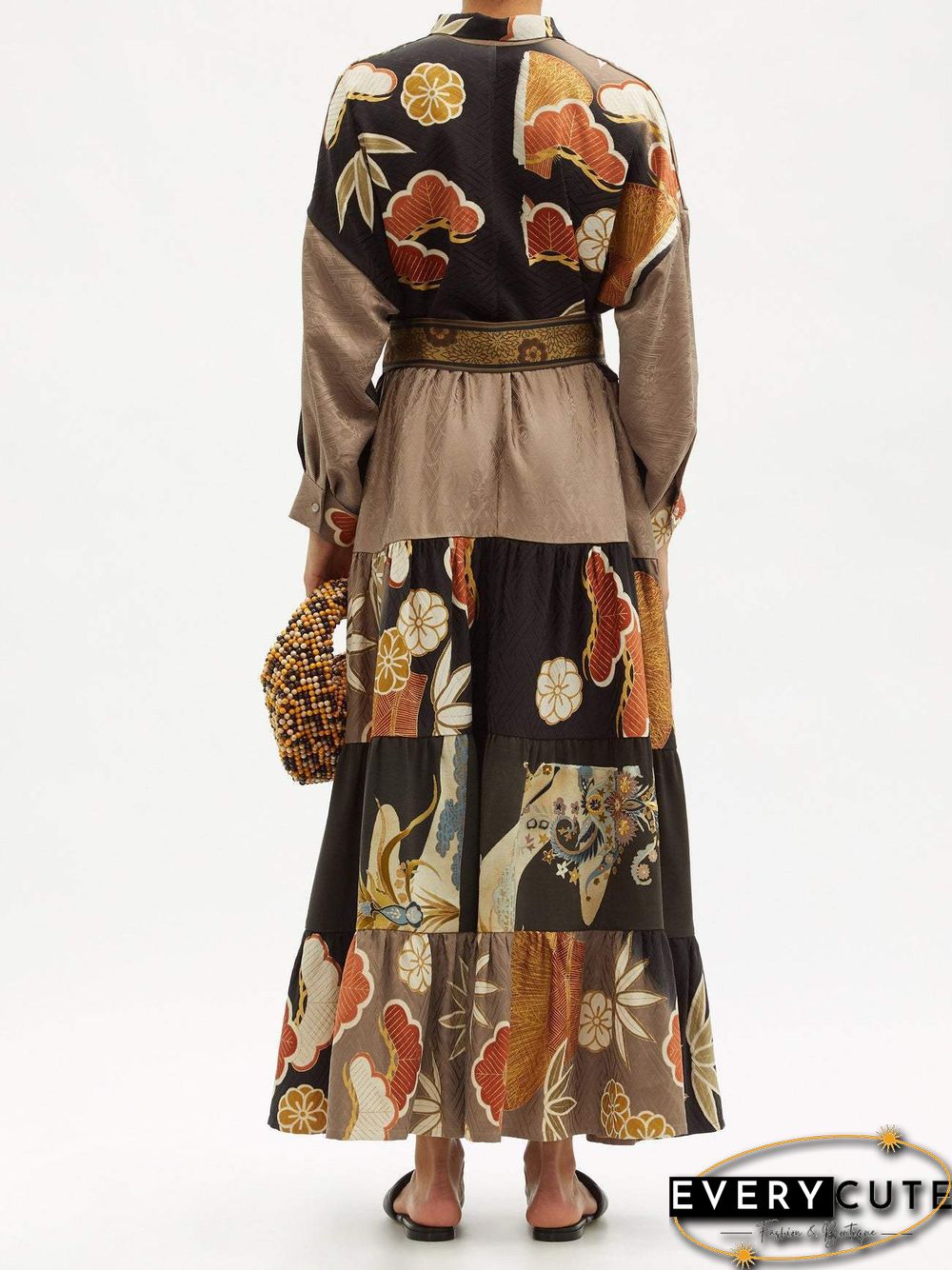 Lapel Pattern Joint Women Casual Long Dress