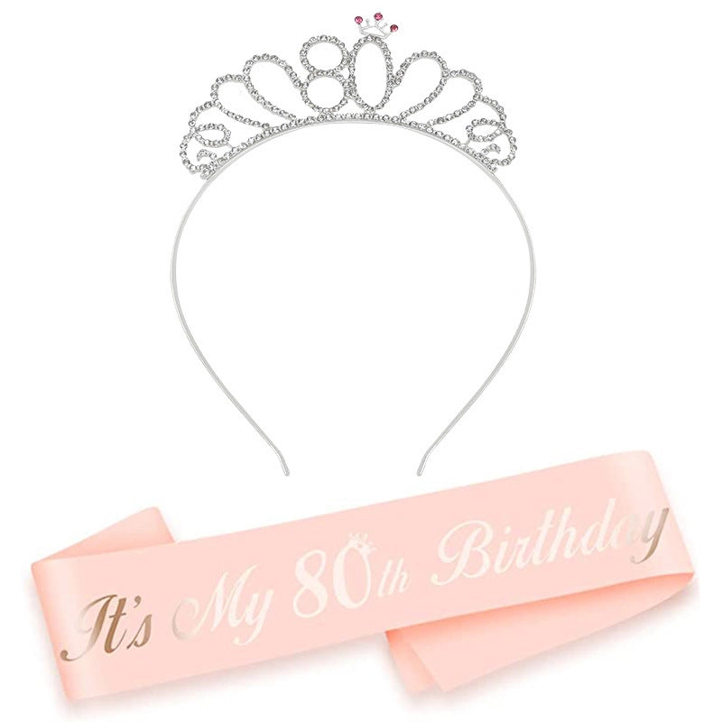 Hot Sale Champagne Birthday Shoulder Strap Crown Set 16 18 21 30 40 50 60 70 80 Headband