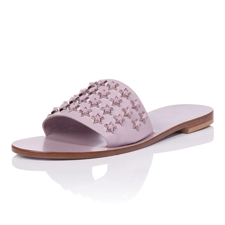 Light Pink Star Embellished Slide Sandals Vdcoo