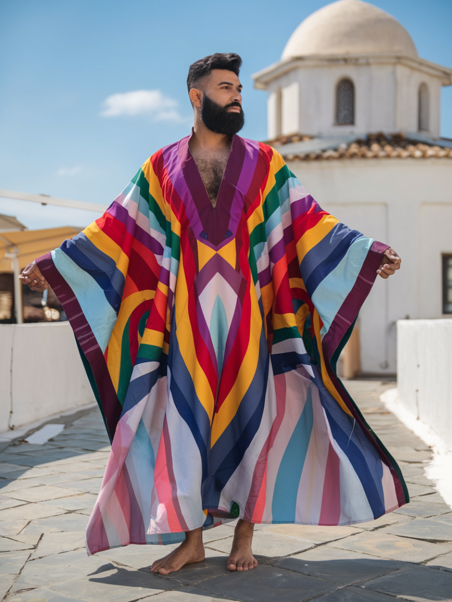 Men's Colorful Polyester V Neck Robe