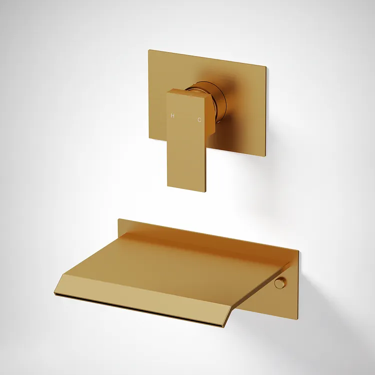 EVERSTEIN Single-Handle Wall-Mounted Waterfall Bathtub Faucet Brushed Gold