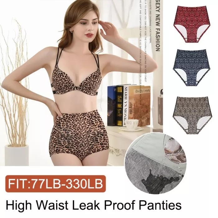  thdmladies Seamless High Waist Leopard Print Leakproof Sexy Panties thedmladies