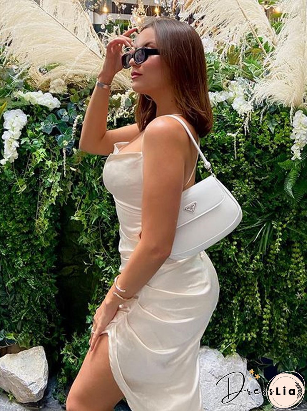 Maxi Dress Backless Lace Split Swinging Neck Ruched Asymmetrical Slip Robe Femme Sexy