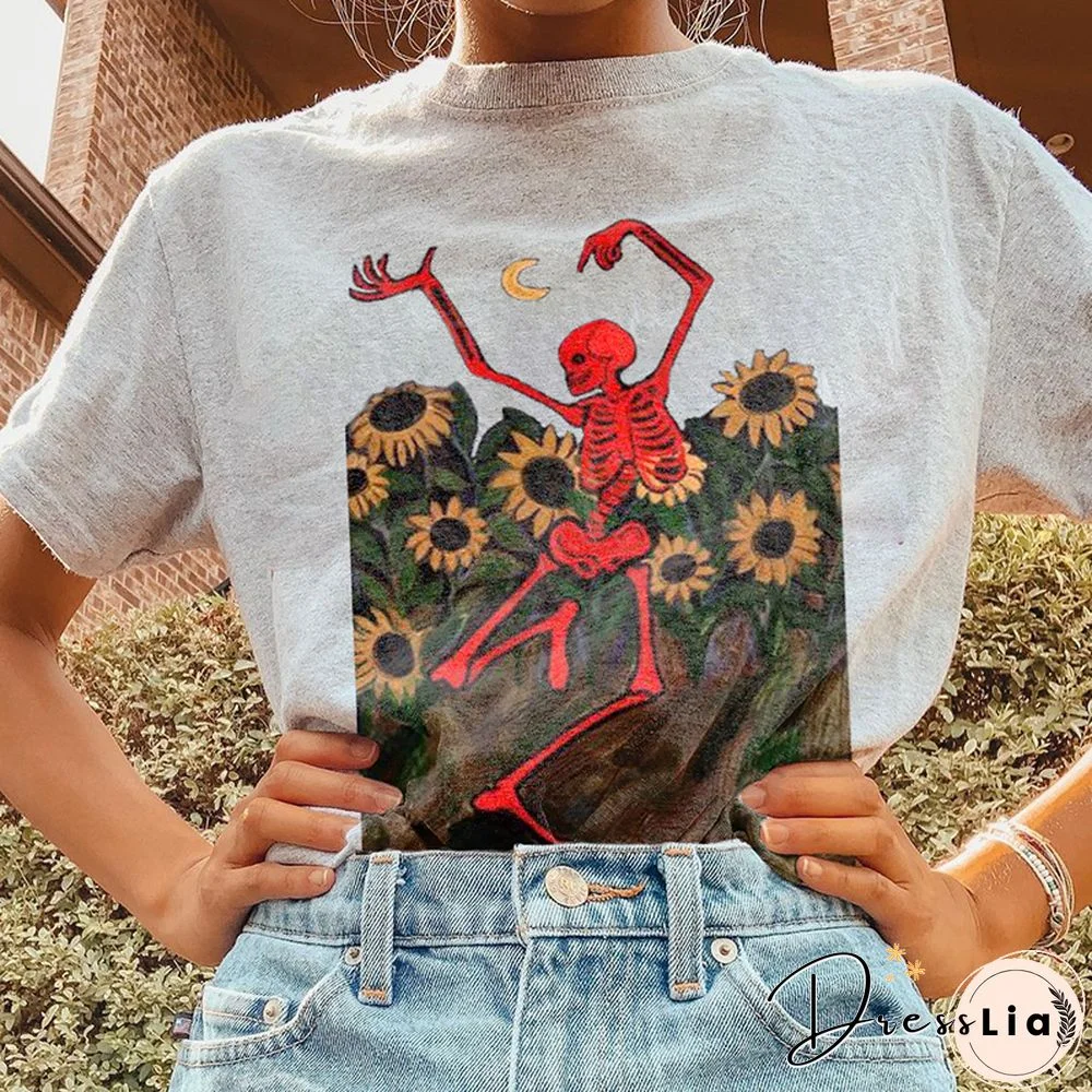Fashion Round Neck Short Sleeve Skull Print Tee