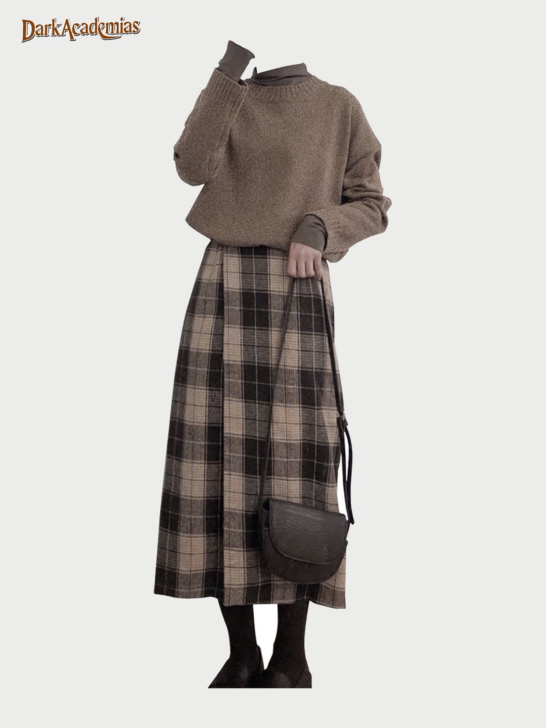 Faux Wool Solid Brown Crewneck Pullover Sweater