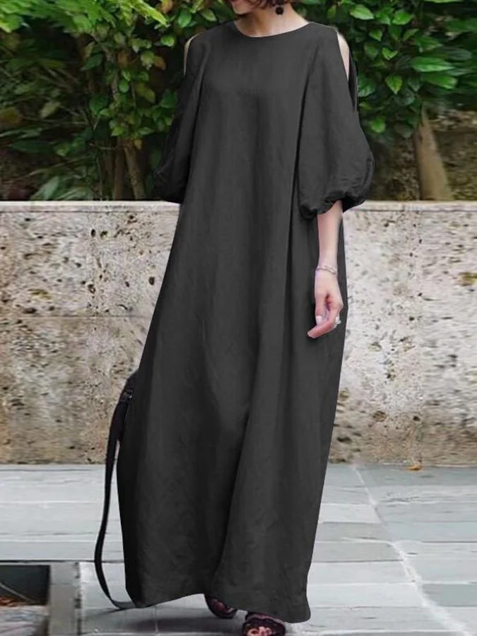 Off-The-Shoulder Solid Cotton And Linen Long Dress