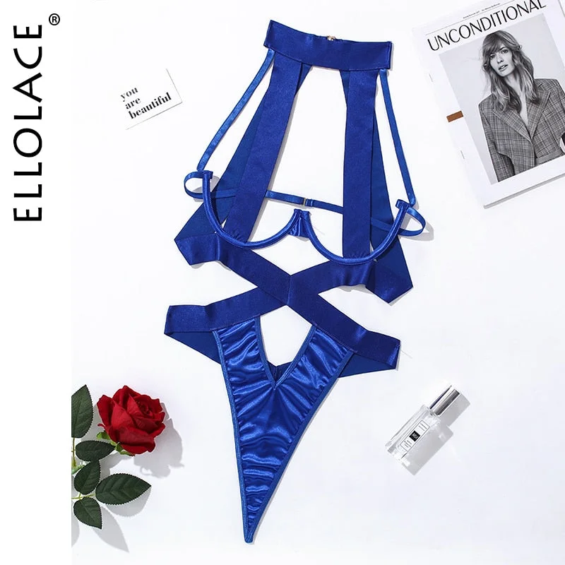 Ellolace Bandage Sexy Lingerie Bodysuit Women Halter Hollow Out Exotic Clothes Black Porn Bottom Whore Sissy Hot Sensual Body