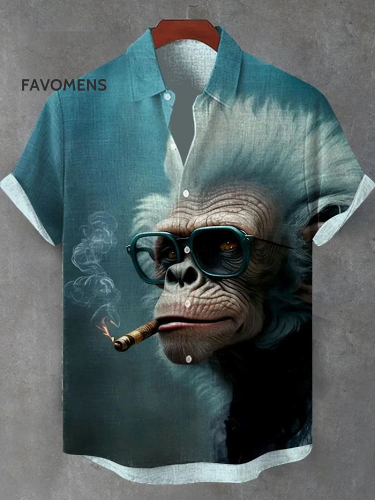 Vintage Mysterious Oil Painting Animal Ape 100% Cotton Shirt Multicolor / S