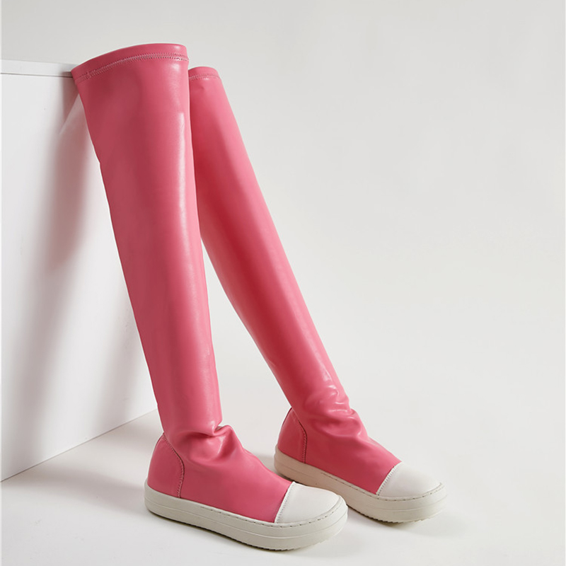 TAAFO Colors Green Orange Four Seasons Thigh High Boots Flat Over The Knee Long Boots Women Causal Shoes