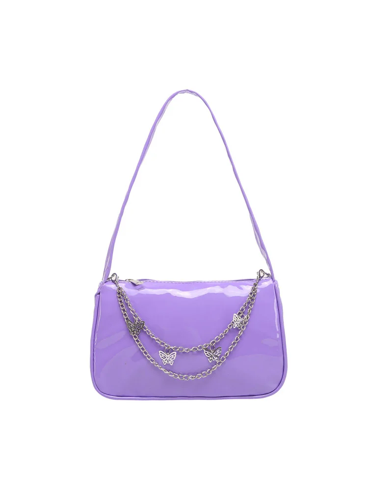 Vintage Women Butterfly Chain PU Underarm Bag Casual Small Handbag (Purple)