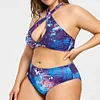 XXXL 3XL 4XL 5XL Plus Size Bikini Galaxy Print Halter Purple Swimwear Women Plus Size Bodysuit Swimming Beach Wear 2018 New