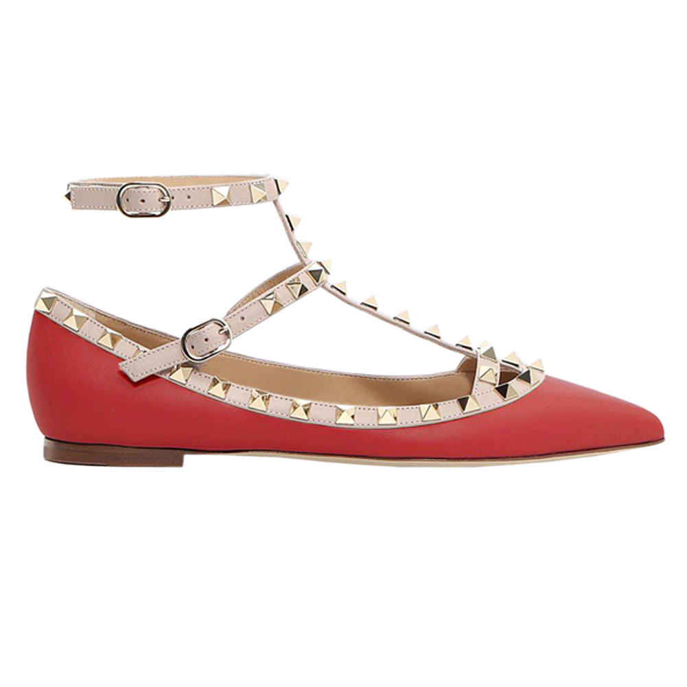 Women's Flats With Double Buckles Fashion Sexy Rivets Rockstud Daily Pointed Toe Ballet Matte Shoes-vocosishoes