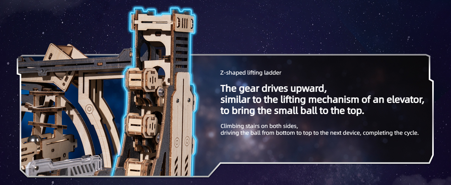 Tegooe 3D Wooden Puzzle Electric Marble Run Kit - Mechanical Brain Teaser Building Toy