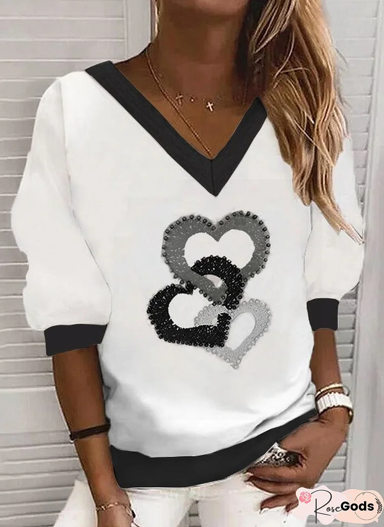 V Neck Work Long Sleeve Sweatshirt