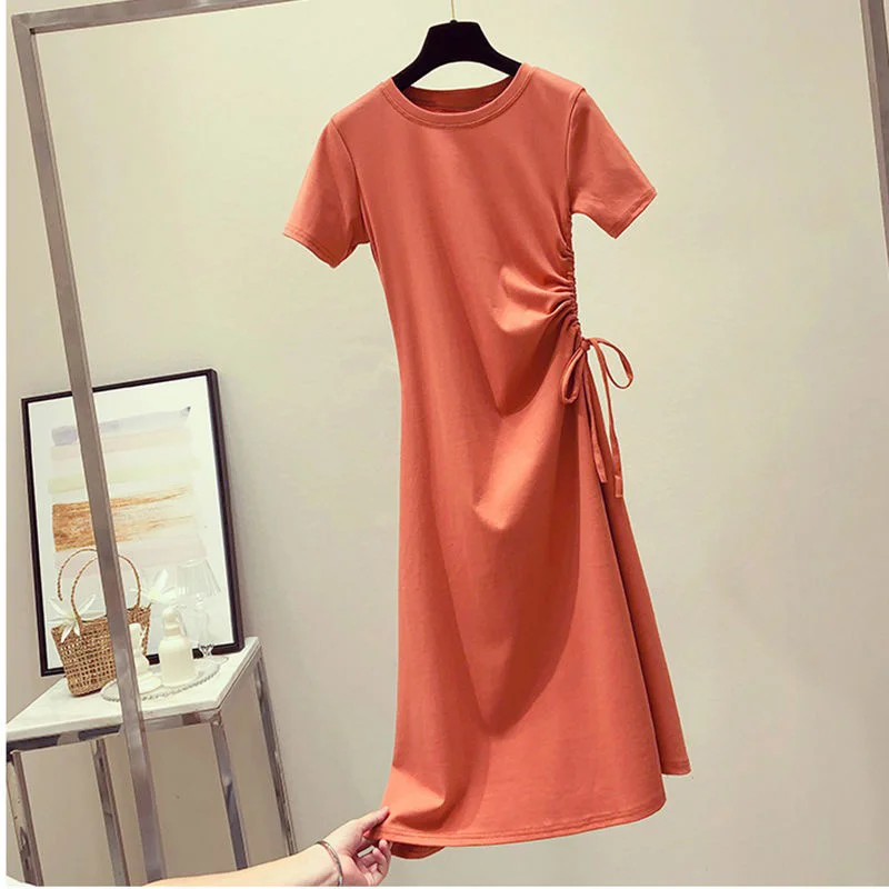Brownm Brownm Green Dress 2024 Summer New Ins Waist Show Thin Rope Foreign Korean Version Student T-Shirt Skirt Female