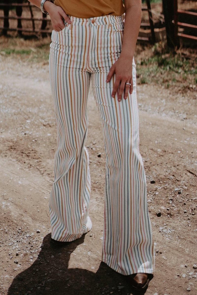 Striped Patched Detail High Waist Flare Pants