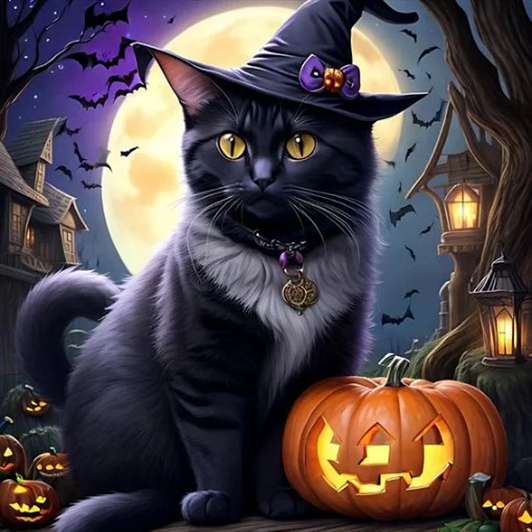 Halloween Pumpkin Black Cat 40*40CM (Canvas) Full Round Drill Diamond Painting gbfke