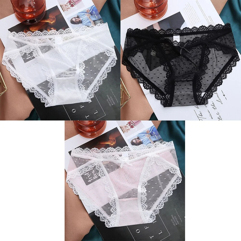 Billionm Women's Panties Mesh Lace Lingerie Temptation Low-waist Panties Transparent Hollow Out Briefs Women's Underwear M-XL