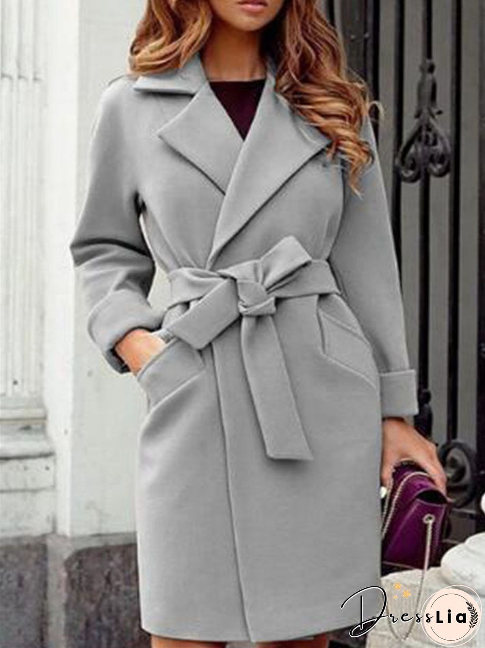 Solid Colour Fashion Lapel Woolen Coat