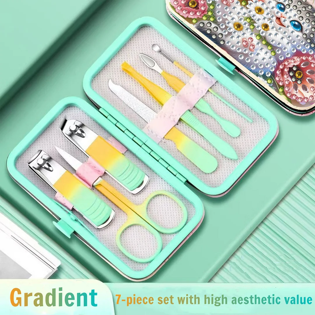 Cat Flower Diamond Painting Nail Art Bag Set Includes 7 Professional Tools