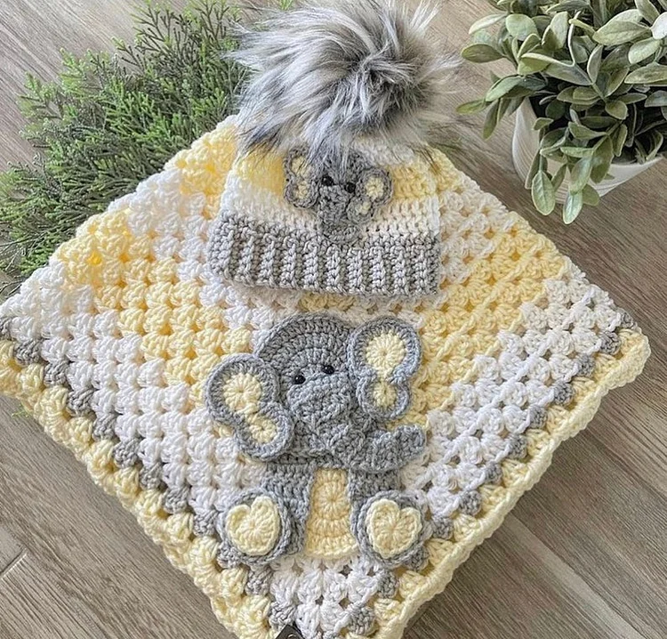 Lulusnow Handmade Yellow Baby Elephant Crochet Animal Baby Blanket Gifts For Baby 