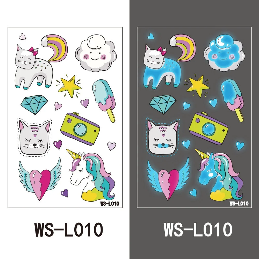 European and American children waterproof tattoo stickers cute dinosaur mermaid cartoon blue luminous temporary tattoo stickers