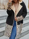 Fashion Loose Lambskin Split-Joint Leopard Lapel Collar Cardigan Woolen Coat
