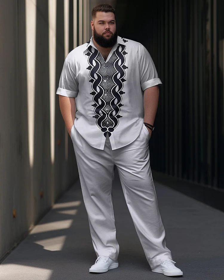 Men's Plus Size Gradient Retro Ethnic Short Sleeve Walking Suit