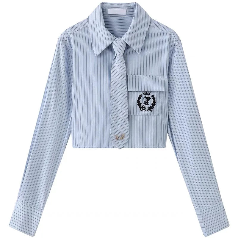 Spring 2024 Preppy Style American Uniform Set Girls Short Suit Coat Long Sleeve Striped Shirt Slim High Waist Pleated Skirt Grey Aiertu