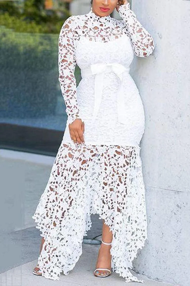 Plus Size Formal Sheer Maxi Dresses Long Sleeve Lace