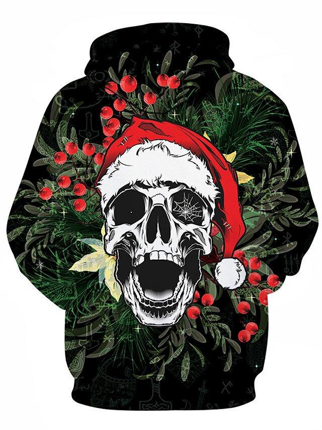 Men's Christmas Skull Print Hoodie PLUSCLOTHESMAN