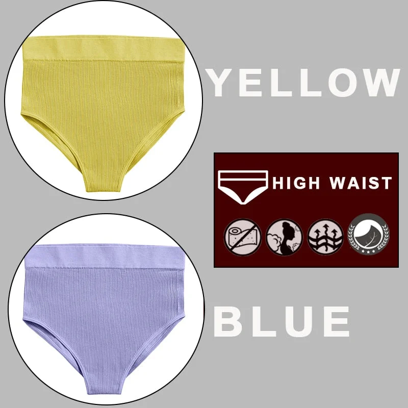 FINETOO 2PCS/Set Sexy Women Panties Underwear 10 Solid Colors Underpants For Girls High Waist Bodyshaper Briefs Seamless Pantys