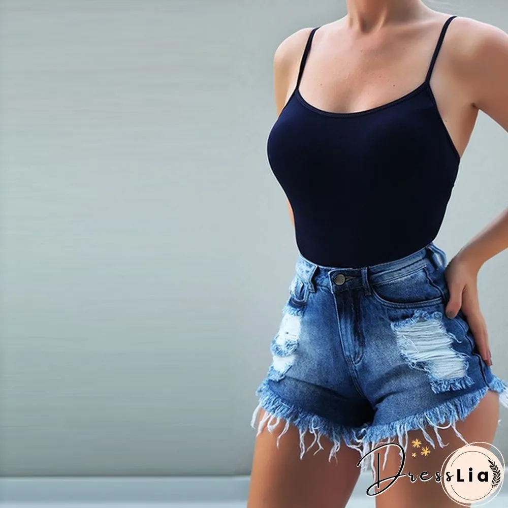 New Women's High Waisted Denim Shorts with Holes and Slim Casual Classic Shorts