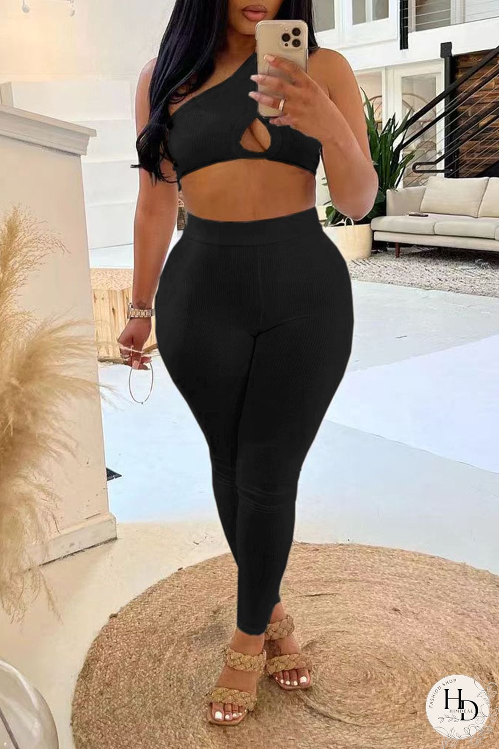 Black Sportswear Solid Patchwork Oblique Collar Sleeveless Two Pieces