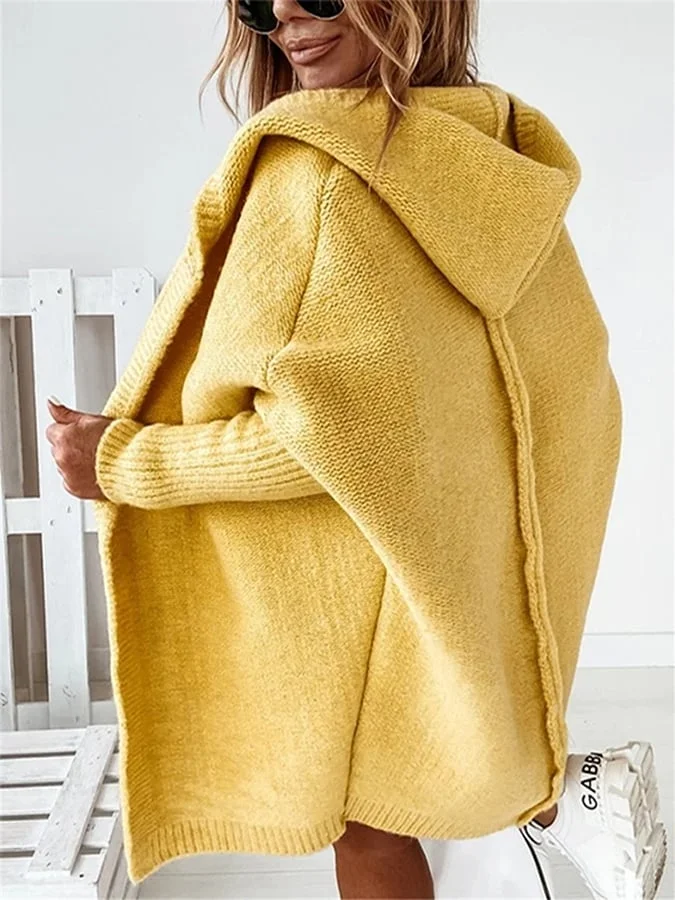 Solid Color Stitching Mid-Length Hooded Coat