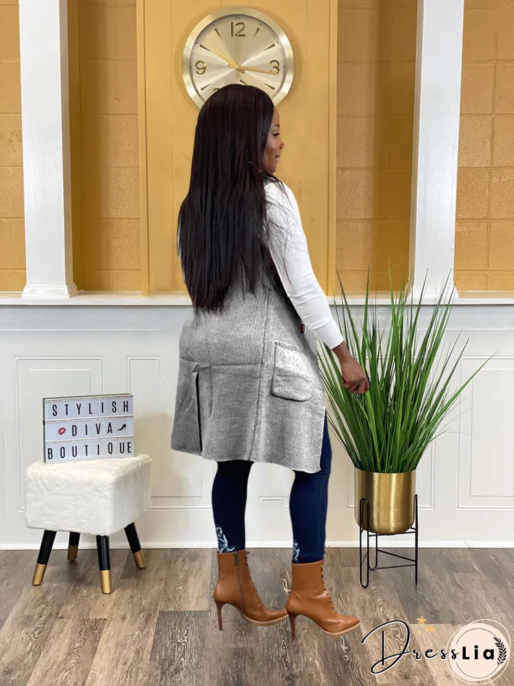 Solid Color Sleeveless knit Sweater Vest Cardigan