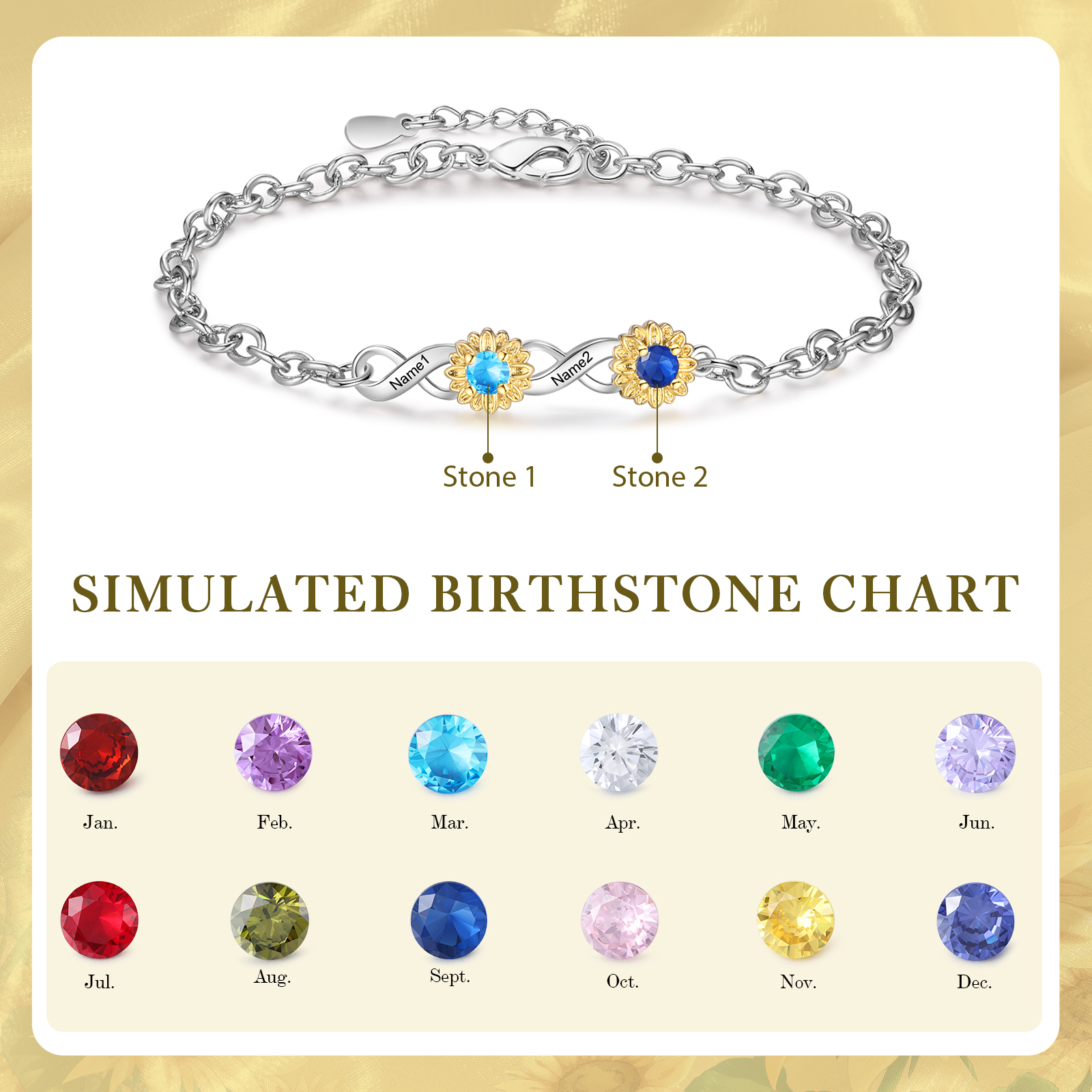 Personalised Women's Bracelet Custom 2 Birthstones & 2 Names Infinity Bracelet Birthday Gift for Ladies Girls