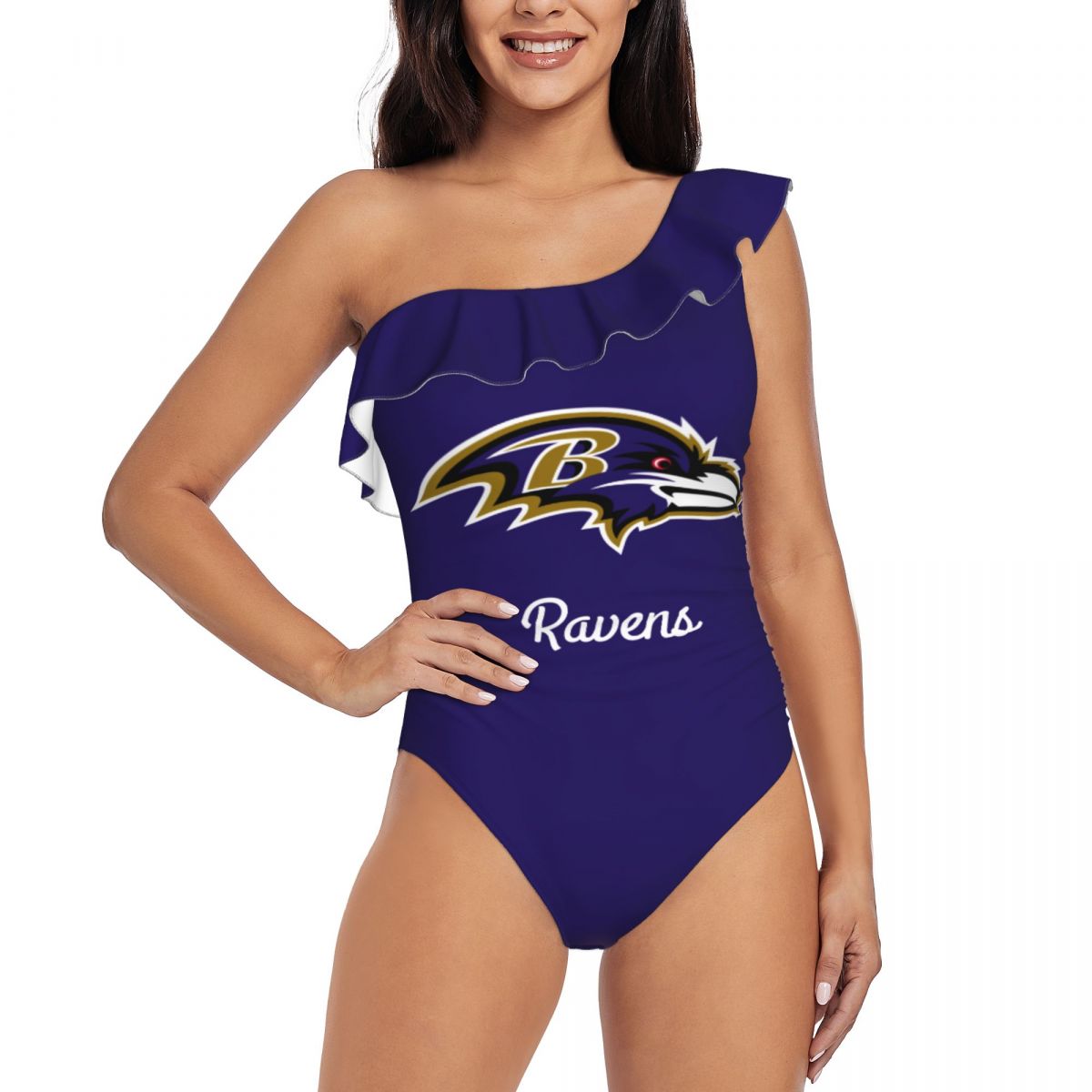 Baltimore Ravens Tummy Control One Shoulder Swimsuits