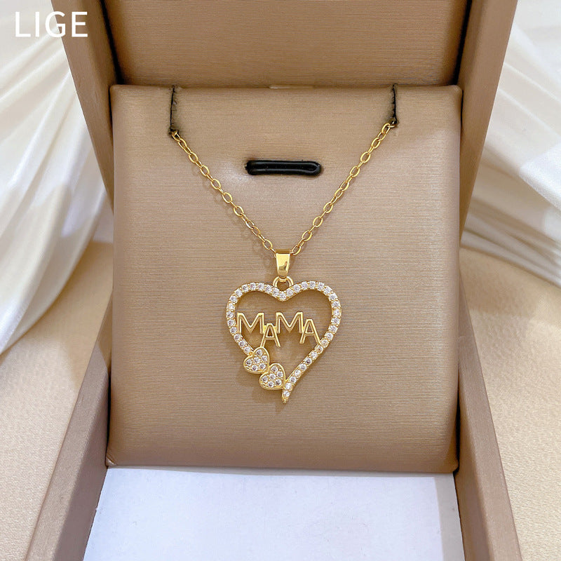 Loving Mother Zircon Gorgeous Full Diamond Necklace Female Versatile Clavicle Chain Titanium Steel Chain