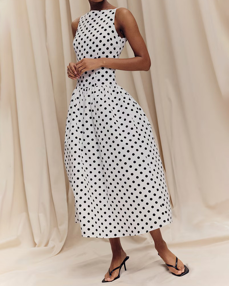 Polka Dot Sleeveless Vintage Maxi Dress