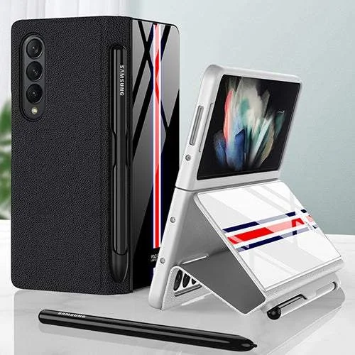 High-end Side Pen Slot Carbon Fiber Embossed Glass Phone All-Inclusive Z Fold 5 Case