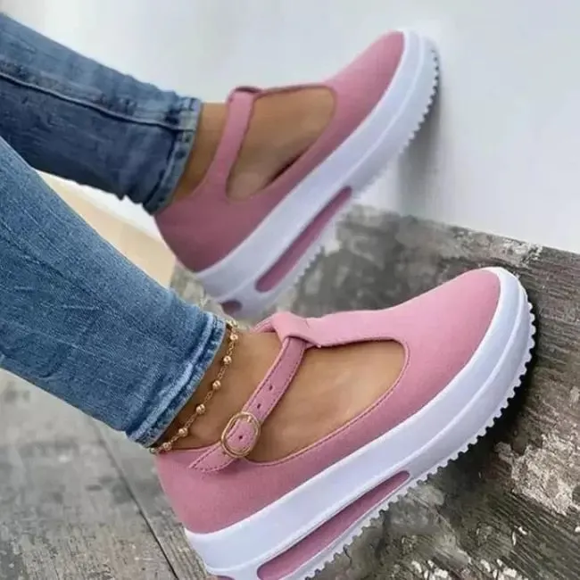 Women Shoes 2021 Platform Casual Shoes Women's Round Toe Loafers Women Buckle Wedge Shoes Woman Vulcanize Shoes Zapatos De Mujer